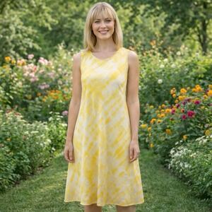 Lauren Ralph Lauren Yellow White Watercolor Lined Dress Special Occasion 16